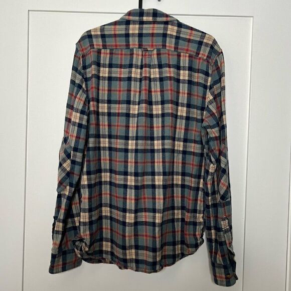 Denim & Flower Mens Shirt Large Flannel Button Down Plaid Long Sleeve Blue Red - Picture 7 of 12